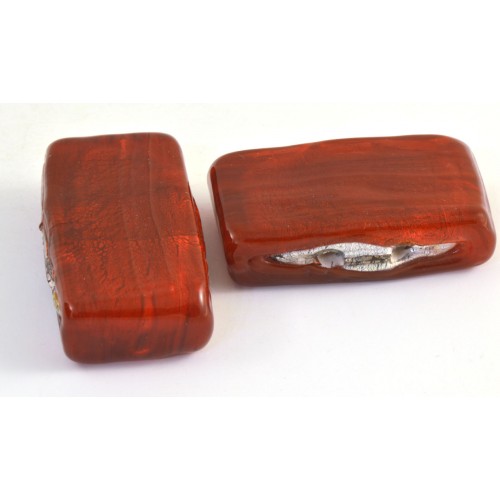 2 HOLES 34MM RECTANGLE GLASS BEAD RED*